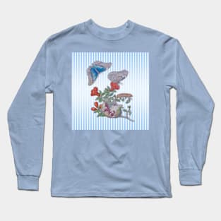 Blue Morpho Butterfly On Pomegranate Long Sleeve T-Shirt